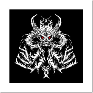 SAMURAI DEMON SKULL MASK WHITE Posters and Art